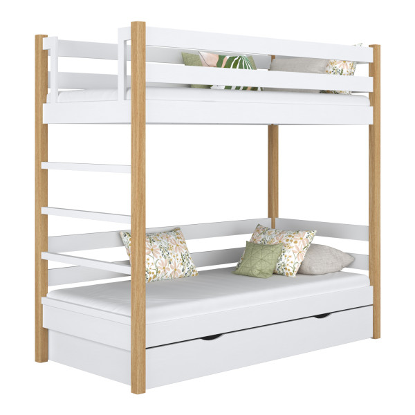 Drewniane łóżko piętrowe z szufladą N03 80x180, 742190
