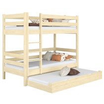 Drewniane łóżko piętrowe 2+1 N01 sosna bezbarwna 80x180