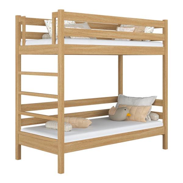 Drewniane łóżko piętrowe N03 dąb naturalny 80x180, 742410