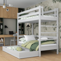 Drewniane łóżko piętrowe z szufladą N03 popielaty 80x180