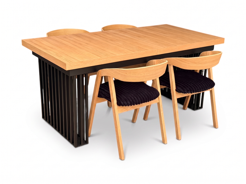 Stół Iron 90x180/260cm + 4 Krzesła Dębowe Sztaplowane Mega T Black, 7430284