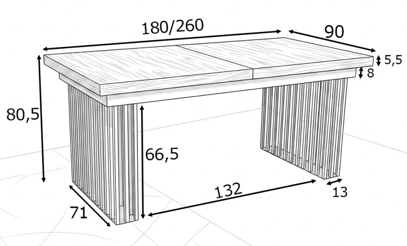 Stół Iron 90x180/260cm + 4 Krzesła Dębowe Sztaplowane Mega T Black, 7430289