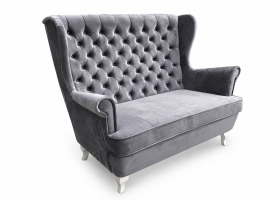 Designerska sofa uszak 2-osobowa glamour pikowana szara nogi ludwik