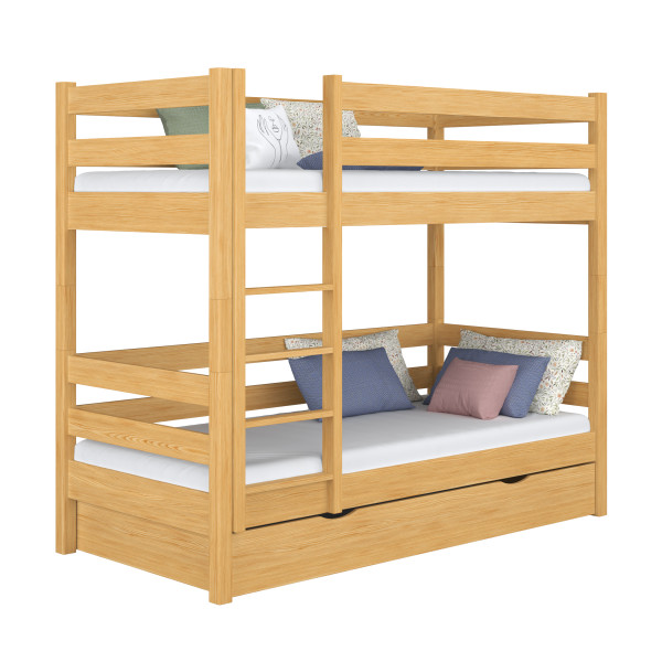 Drewniane łóżko piętrowe z szufladą N01 80x180, 744071