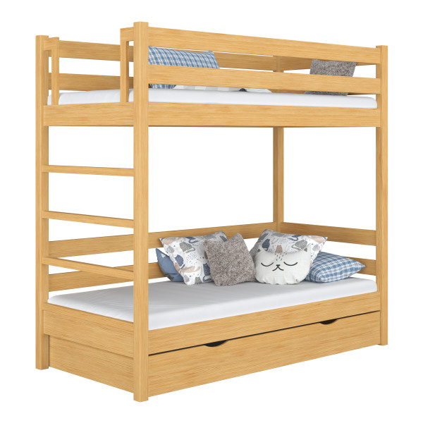 Drewniane łóżko piętrowe z szufladą N03 80x180, 744695
