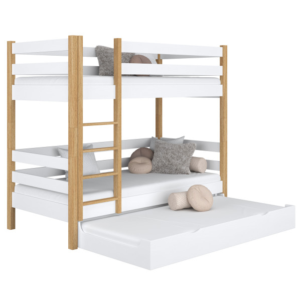 Drewniane łóżko piętrowe z szufladą na materac N01 80x180, 745747