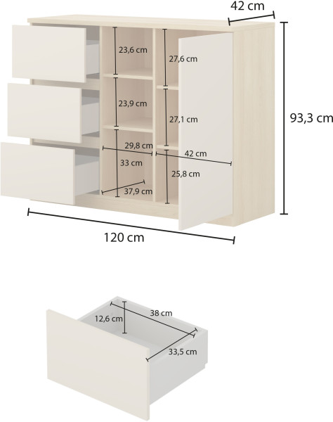 Komoda 120 cm z szufladami i półkami TERRA, 7500841