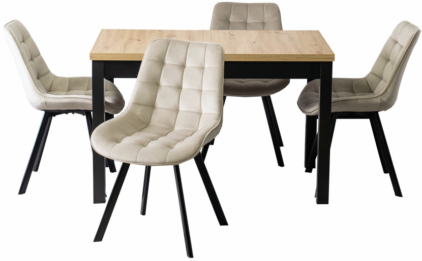 Zestw Stół i 4 Krzesła SKUBI Riviera/Czarny i 4x RICK Ecru, 758435