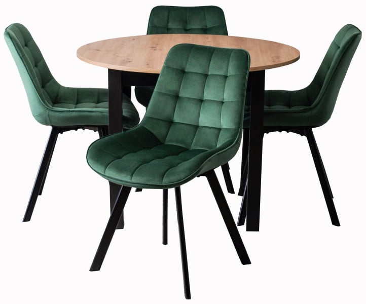 Zestaw Stół i Krzesła HARRY Craft/Czarny i 4x RICK Zielony, 758450