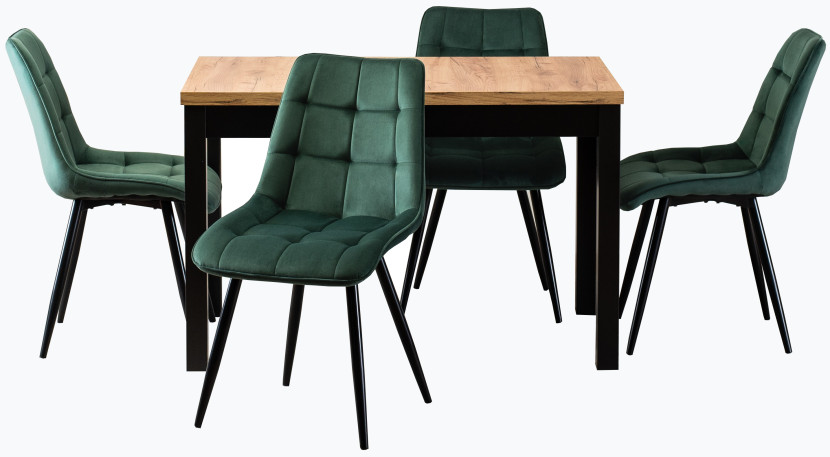 Zestaw Stół i Krzesła SKUBI Craft/Czarny i 4x RIO Zielony, 758480