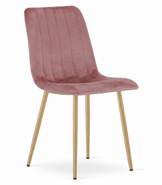 Krzesło LAVA - różowy aksamit / nogi kolor drewna x 1, 761649
