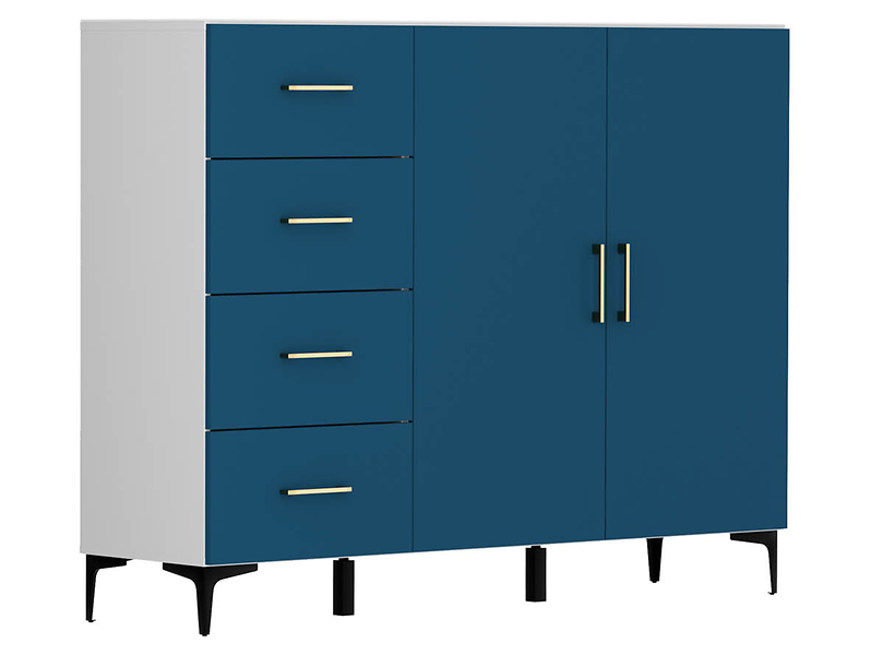 komoda Modeo 150 cm z 2 drzwiami i 4 szufladami biały/błękit ciemny, 784020