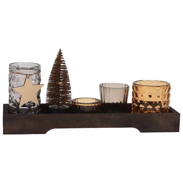 Zestaw szklanych świeczników i dekoracji świątecznych, 784035