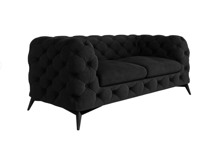 Ropez Chelsea sofa 2 osobowa pikowana czarna nogi czarny mat, 789747