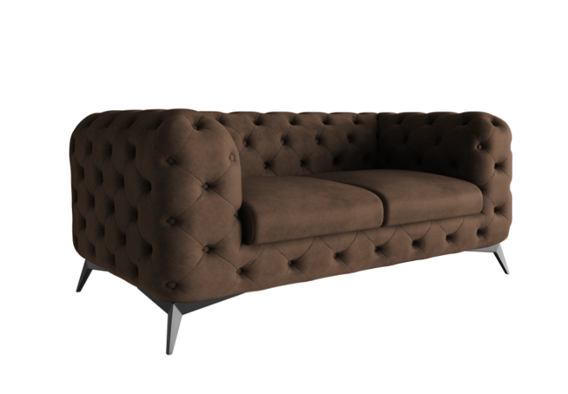 Ropez Chelsea sofa 2 pikowana ciemnobrązowa nogi czarny mat, 789751