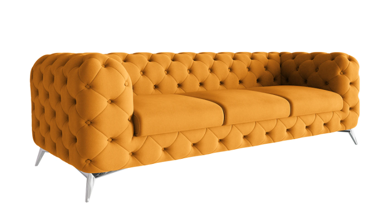 Ropez Chelsea sofa 3 pikowana pomarańczowa nogi srebrne, 789772