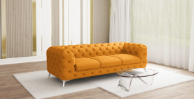 Ropez Chelsea sofa 3 pikowana pomarańczowa nogi srebrne