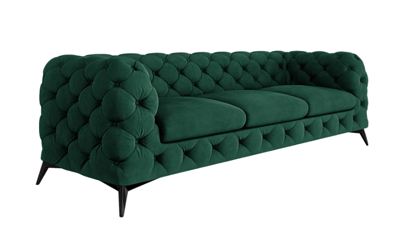 Ropez Chelsea sofa 3 osobowa pikowana zielona nogi czarne, 789780