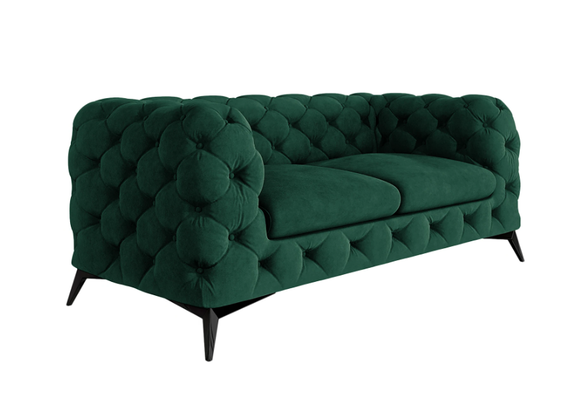 Ropez Chelsea sofa 2 pikowana zielona nogi czarny mat, 789804