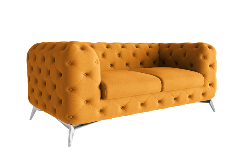 Ropez Chelsea sofa 2 pikowana pomarańczowa nogi srebrne, 789827