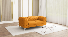 Ropez Chelsea sofa 2 pikowana pomarańczowa nogi srebrne