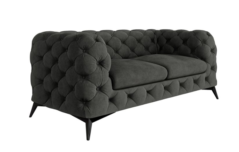 Ropez Chelsea sofa 2 pikowana grafitowa nogi czarny mat, 789842