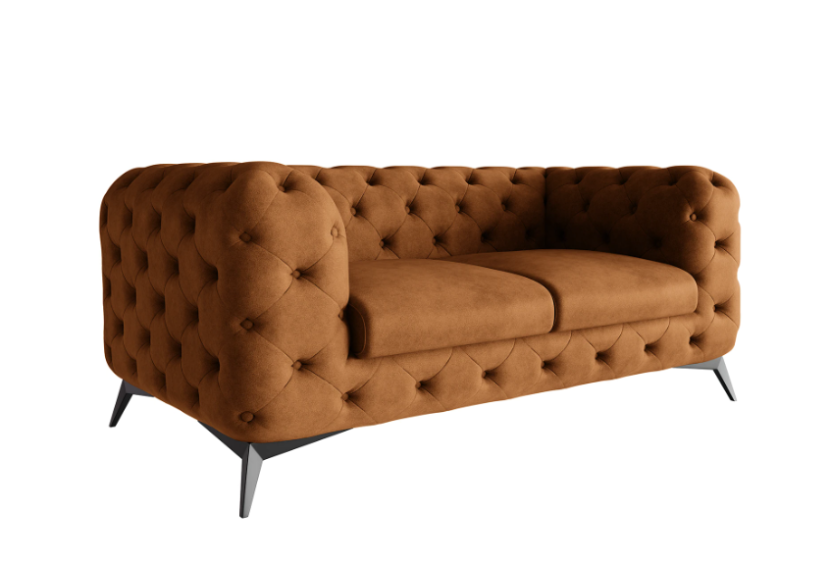 Ropez Chelsea sofa 2 pikowana brązowa nogi czarny mat, 789860