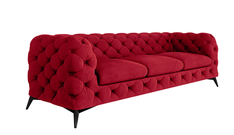 Ropez Chelsea sofa 3 pikowana czerwona nogi czarny mat, 789879