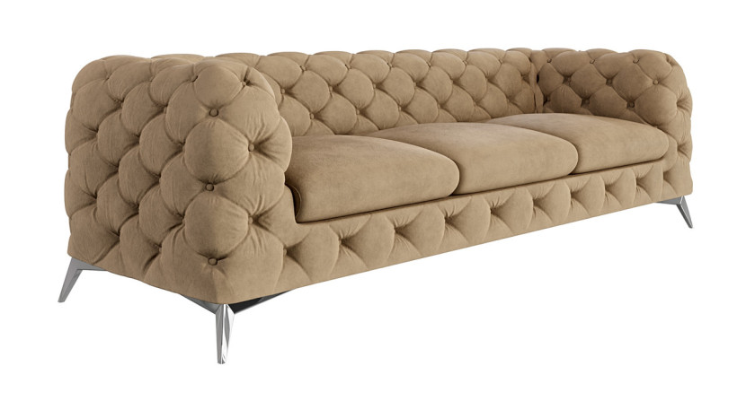Ropez Chelsea sofa 3 osobowa pikowana kremowa nogi srebrne, 789908