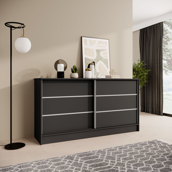 Komoda MIRELA 160 cm Czarna Do Salonu 2 Drzwi Przesuwne, 7918630