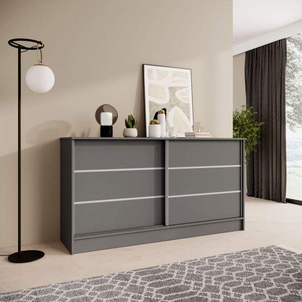 Komoda MIRELA 160 cm Grafit Do Salonu 2 Drzwi Przesuwne, 7918684
