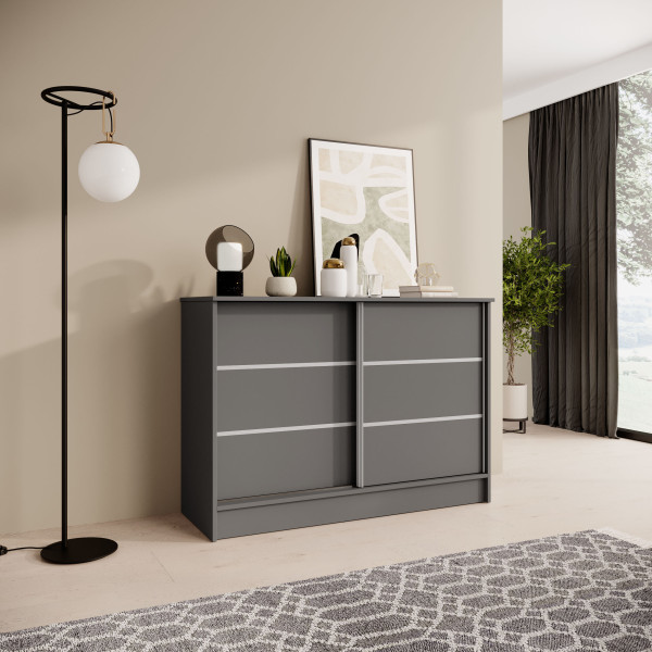 Komoda MIRELA 120 cm Grafit Do Salonu 2 Drzwi Przesuwne, 7918747