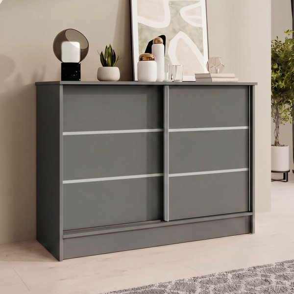 Komoda MIRELA 100 cm Grafit Do Salonu 2 Drzwi Przesuwne, 7918767