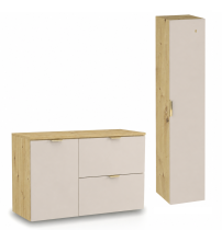 Zestaw do Łazienki 100cm Szafka z Koszem na Pranie Słupek Kaszmir Artisan