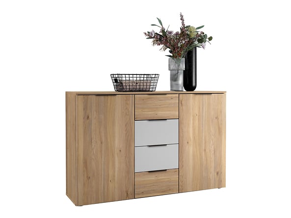 Komoda Esra 135 cm z 2 drzwiami i 4 szufladami  dąb mauvella/biały, 7939232