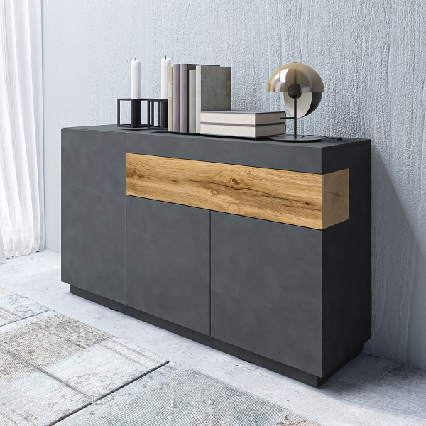 Komoda SILVANA 150x85x40 cm Odcienie szarości/Dąb wotan, 7939981