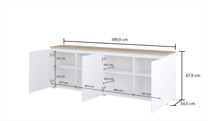 Komoda ORVO 199,9x67,9x34,5 cm Biała, 7945836