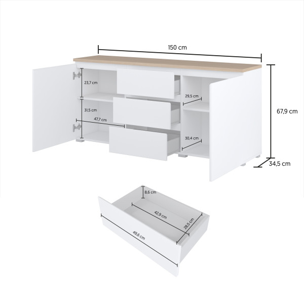 Komoda ORVO 150x67,9x34,5 cm Biała, 7945850