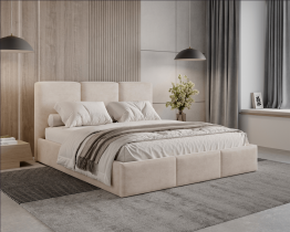 Łóżko tapicerowane slim 120x200 Elora pojemnik stelaż metalowy Beżowe