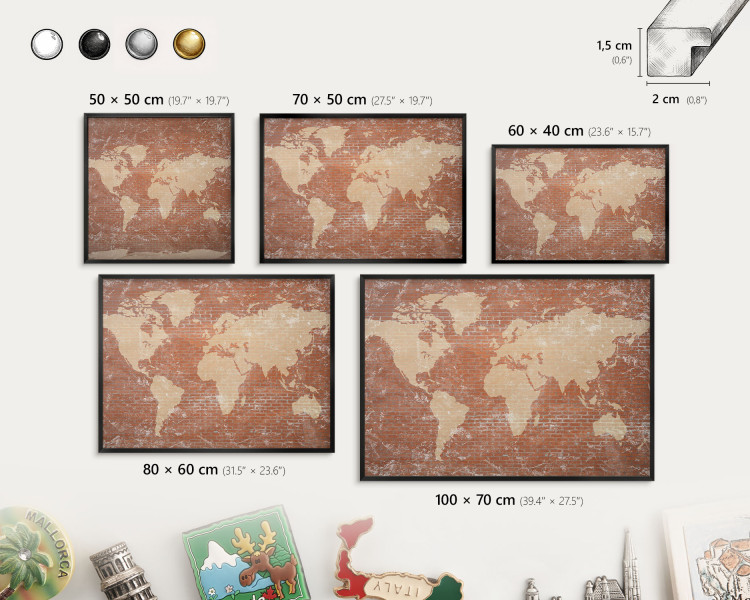 Ozdobna tablica na magnesy w czarnej ramie, Ceglana mapa 60x40 Wallfluent, 7986288