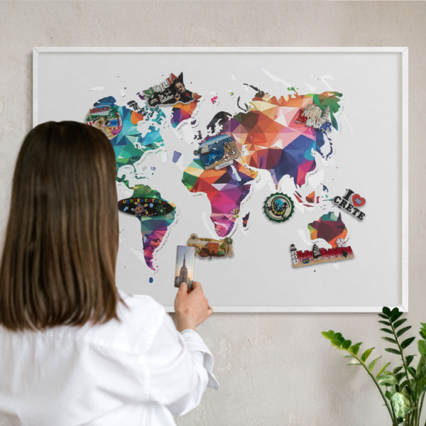 Ozdobna tablica magnetyczna w białej ramie, Mapa świata 100x70, 7986706