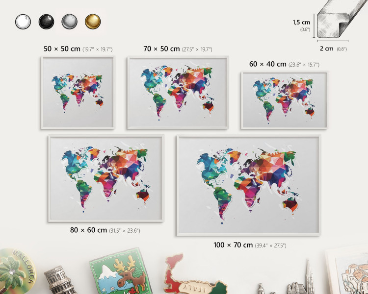 Ozdobna tablica magnetyczna w białej ramie, Mapa świata 100x70, 7986708