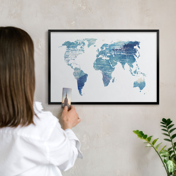 Ozdobna tablica magnetyczna w czarnej ramie, Akwarelowa mapa 60x40, 7986839