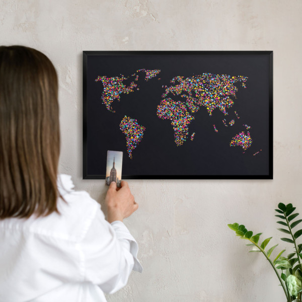 Dekoracyjna tablica magnetyczna w czarnej ramie, Kolorowa mapa 60x40, 7987391