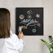 Dekoracyjna tablica magnetyczna w czarnej ramie, Podróż inspiracja 50x50