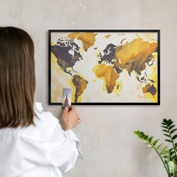 Tablica magnetyczna ozdobna w czarnej ramie, Mapa świata 60x40, 7987538