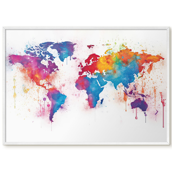 Ozdobna tablica na magnesy w białej ramie, Kolorowa mapa 100x70 Wallfluent, 7987865