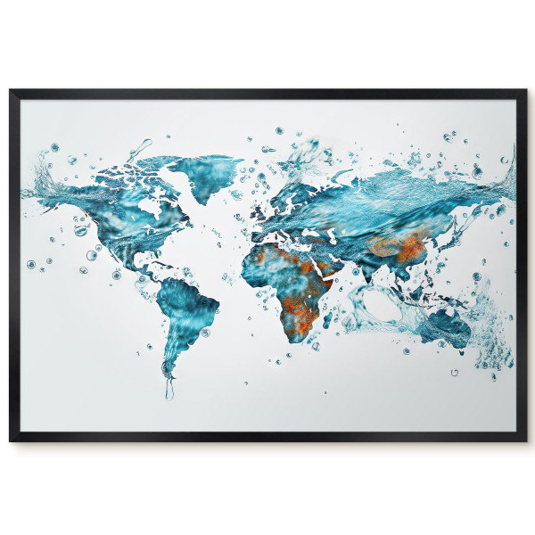 Magnetyczna tablica ozdobna w czarnej ramie, Wodna mapa 60x40 Wallfluent, 7987928