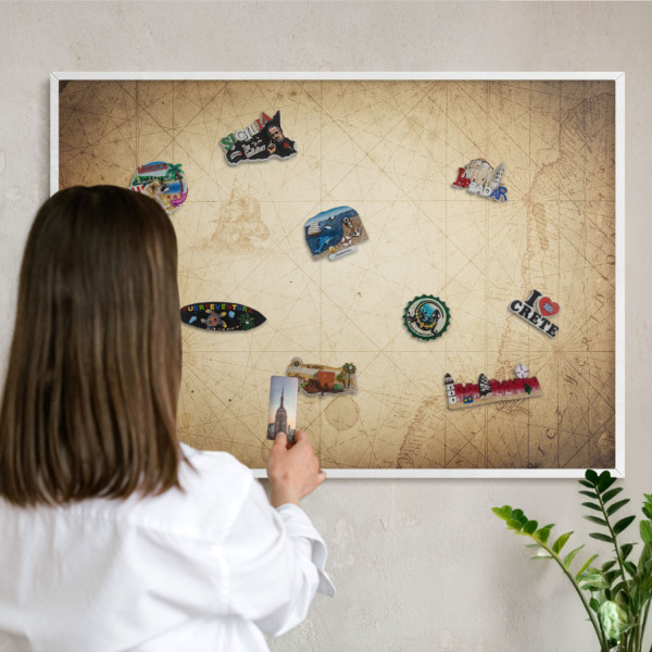 Magnetyczna tablica ozdobna w białej ramie, Antyczna mapa 100x70, 7988811