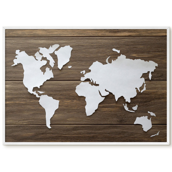 Ozdobna tablica magnetyczna w białej ramie, Drewniana mapa 100x70, 7990065